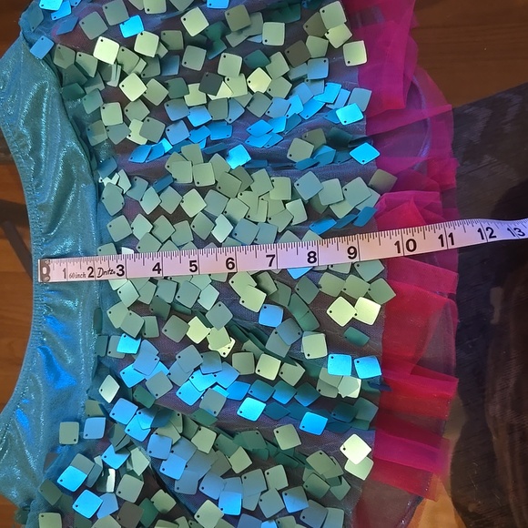 Weissman Turquoise Metallic Sequin w/ Hot Pink Leotard Dance Costume with Belt - Picture 9 of 16
